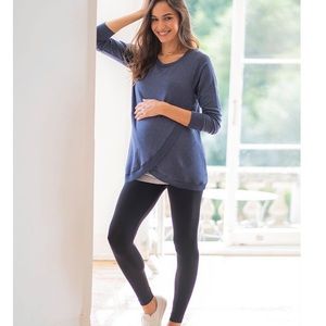 Blue Cotton Blend Maternity & Nursing Sweatshirt | Seraphine | Size S | Soft